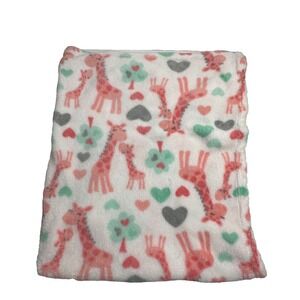 Baby Starters Blanket Giraffe Hearts Pink White Aqua Gray Trees 30x36 Soft